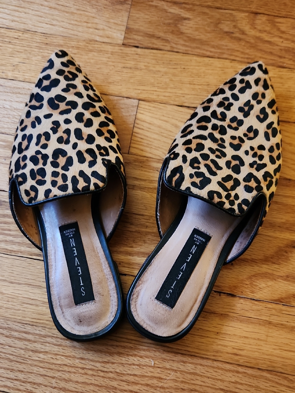 Steve Madden Leopard-Print Pointed Mules in Tan and Black